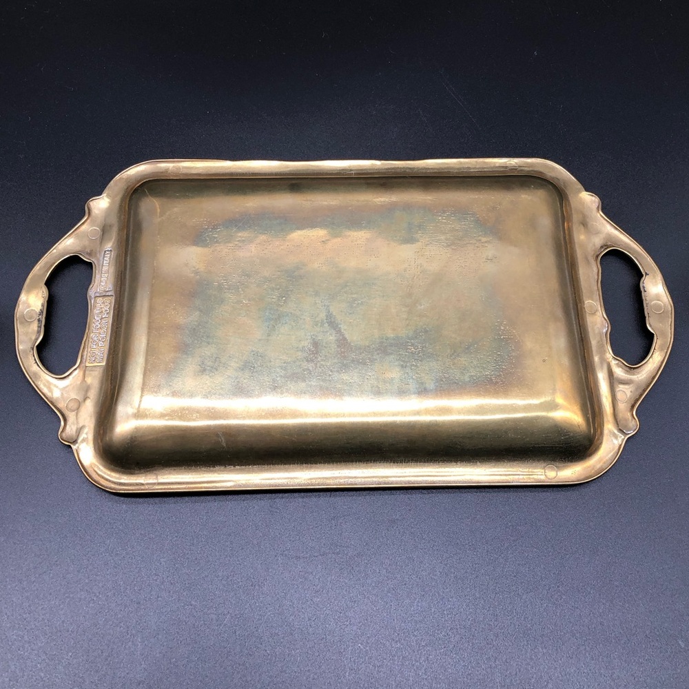 Heavy Solid Brass Tray ~ Made in Italy ~ Grapes Leaf Design Double Handle - Picture 2 of 6
